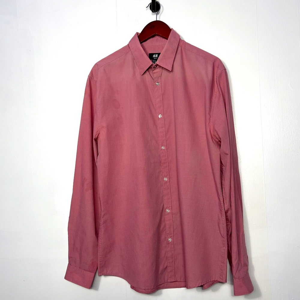 H&M | Mens Easy Iron Slim Fit Long Sleeve Button Down Dress Shirt | XL